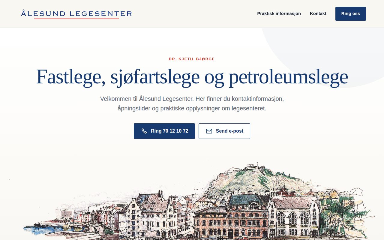 Skjermbilde av nettsiden til Ålesund Legesenter