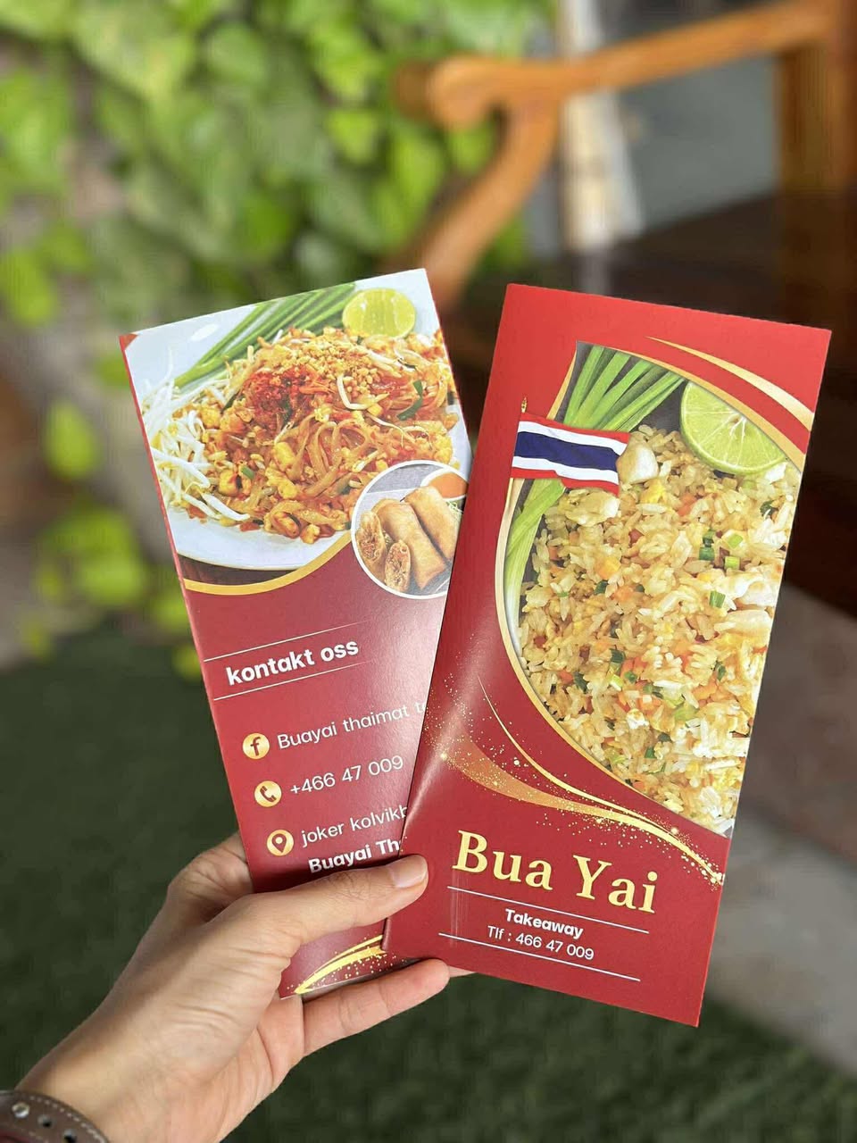 Bua Yai-brosjyre med pad thai og stekt ris